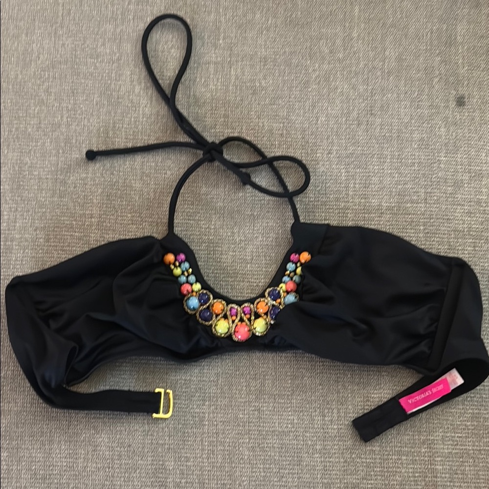 Victoria's Secret Black Bikini Top with Colorful Beads